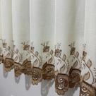 Cortina Branca/ouro/Marrom Voil Linho Bordado Guipir Com Forro Leve Microfibra 4,00x1,60