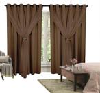 Cortina Corta Luz 3,00m X 2,80m 100% Blackout Com Voil Tabaco Para Sala Ou Quarto Varão Simples