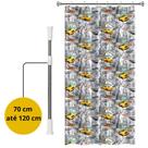 Cortina de Box Estampada New York em PVC, Cinza, 1,38m x 1,98m, com Varão Extensível 70cm a 120cm e 6 Ganchos, Instalação sem Furos