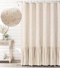 Cortina de chuveiro Awellife Linen Farmhouse Ivory com babado 180x180cm