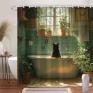 Cortina de chuveiro Black Cat com banheira verde 180x200cm poliéster
