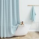 Cortina de chuveiro BTTN Boho Farmhouse Linen rústica 180x180cm azul