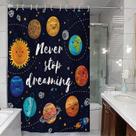 Cortina de chuveiro Cartoon Planet Solar System 180x180cm para crianças