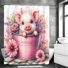 Cortina de chuveiro Cute Pink Pig Floral Impermeável 90x180cm