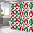 Cortina de chuveiro de Natal vermelha verde poliéster 180x200cm