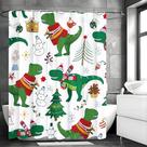 Cortina de chuveiro, dinossauro de Natal, poliéster impermeável