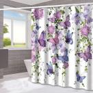 Cortina de chuveiro floral borboleta roxa e rosa 180x180cm