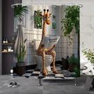 Cortina de chuveiro Giraffe Reading Newspaper 180x200cm com ganchos Cortina de chuveiro Giraffe Reading Newspaper 180x200cm com ganchos