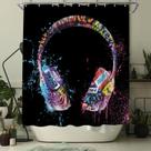 Cortina de chuveiro Graffiti Music Fones de ouvido 180x200cm poliéster