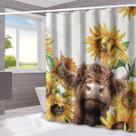 Cortina de chuveiro Highland Cow Sunflower impermeável 180x200cm Cortina de chuveiro Highland Cow Sunflower impermeável 180x200cm