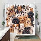 Cortina de chuveiro impermeável de poliéster Cute Dog Breed Cartoon