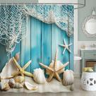 Cortina de chuveiro JAWO Starfish Seashell Rustic Vintage 180x180cm Cortina de chuveiro JAWO Starfish Seashell Rustic Vintage 180x180cm