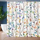 Cortina de chuveiro JWXCBIM Boho Leaf Floral 180x180cm com ganchos