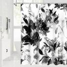 Cortina de chuveiro Litabel preta aquarela floral 180x180cm