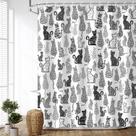Cortina de chuveiro LIVILAN Cat Preto e Branco Poliéster 180x180cm