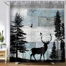 Cortina de chuveiro MERCHR Rustic Forest Deer 180x180cm com ganchos