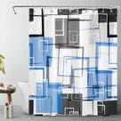 Cortina de chuveiro MEUNEAR Tecido geométrico azul 180x150cm com ganchos Cortina de chuveiro MEUNEAR Tecido geométrico azul 180x150cm com ganchos