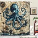 Cortina de chuveiro Octopus Nautical Vintage Map Design 180x200cm