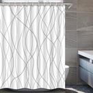 Cortina de chuveiro Punkray cinza/branca poliéster 180x200cm com ganchos