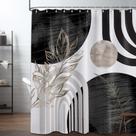 Cortina de chuveiro QGHOT Boho Mid Century Modern Preto/Branco