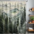 Cortina de chuveiro QGHOT Foggy Mountain Nature Forest 150x180cm