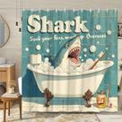 Cortina de chuveiro Retro Cartoon Shark 180x200cm poliéster