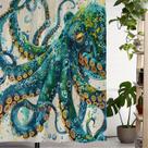 Cortina de chuveiro Retro Octopus 180x180cm de poliéster impermeável