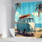 Cortina de chuveiro Retro Van Beach Surfboard Palmeiras 180x200cm