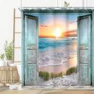 Cortina de chuveiro Riyidecor Ocean Beach Teal Barn Door 180x180cm
