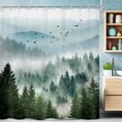Cortina de chuveiro Riyidecor Rustic Green Mountain 150x180cm