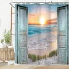 Cortina de chuveiro Riyidecor Teal Ocean Beach 150x180cm poliéster