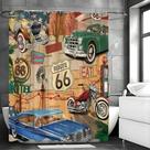 Cortina de chuveiro Route 66 Vintage com carros e motocicletas 180x200cm