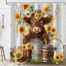 Cortina de chuveiro Sokdcam Cute Highland Cow Waterproof 180x180cm
