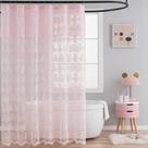 Cortina de chuveiro TUDECO rosa de renda floral 180x180cm com saia