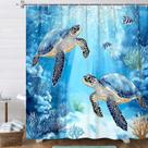 Cortina de chuveiro Uokiuki Turtle Ocean Theme 180x180cm com ganchos