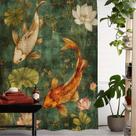 Cortina de chuveiro vintage Koi Fish and Lotus impermeável