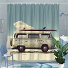Cortina de chuveiro vintage Surf Van Beach Theme 180x200cm