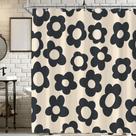 Cortina de chuveiro Visioun Retro Floral Black 180x180cm Poliéster