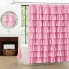 Cortina de chuveiro WestWeir em tecido rosa com babados 180x180cm