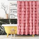 Cortina de chuveiro WestWeir Ruffle 100% poliéster Blush Pink 180x210cm