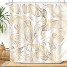 Cortina de chuveiro ZXMBF Folhas de palmeira tropicais em ouro branco 180x180cm
