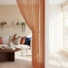 Cortina De Corda Franja Decorativa Segue Com Varão Regulável Cor:Laranja