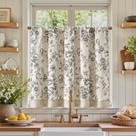 Cortina de cozinha jinchan Linen French Floral 90x60cm preta/bege