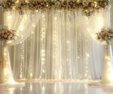 Cortina de Fundo Suppromo Ivory Tule com Luzes para Casamento (5x3m)