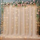 Cortina de fundo transparente PARTISKY Champagne Tule 3x3m com luzes