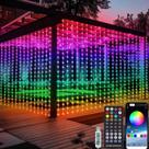 Cortina de Luzes LED Inteligente 3x3m - 300 LEDs, Bluetooth, App, Timer e Sincronização Musical