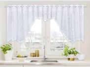 Cortina de Renda Cascata Capri Bule e Floral Beija Flor