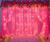 Cortina de Tule Rosa Choque com Luzes Suppromo - 12x2,4m