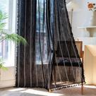 Cortina Deeprove Boho, algodão preto, linho, 132x160 cm, 1 painel