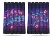 Cortina Gamer Infantil Quarto Sala de Jogos 2 Peças Estampado Decoração 2,60x1,50m